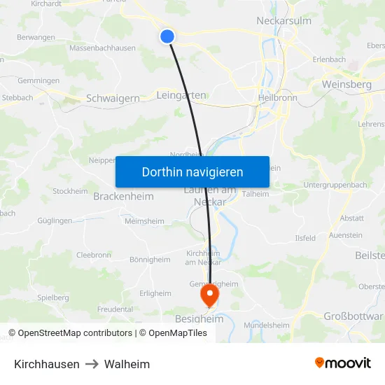 Kirchhausen to Walheim map