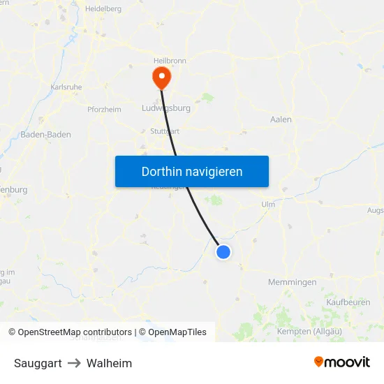 Sauggart to Walheim map