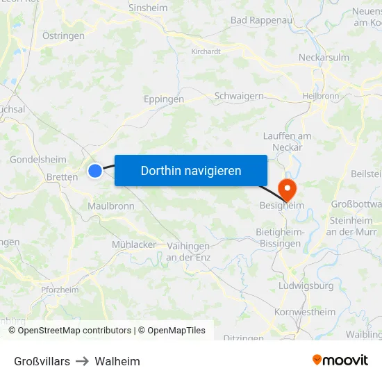 Großvillars to Walheim map