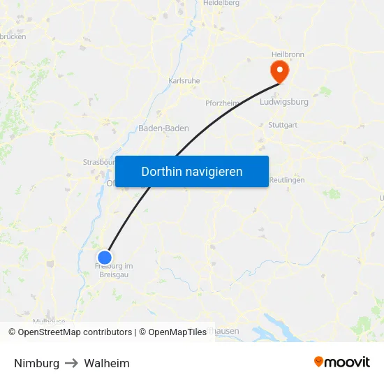 Nimburg to Walheim map