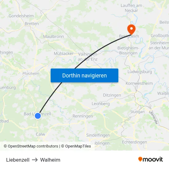Liebenzell to Walheim map