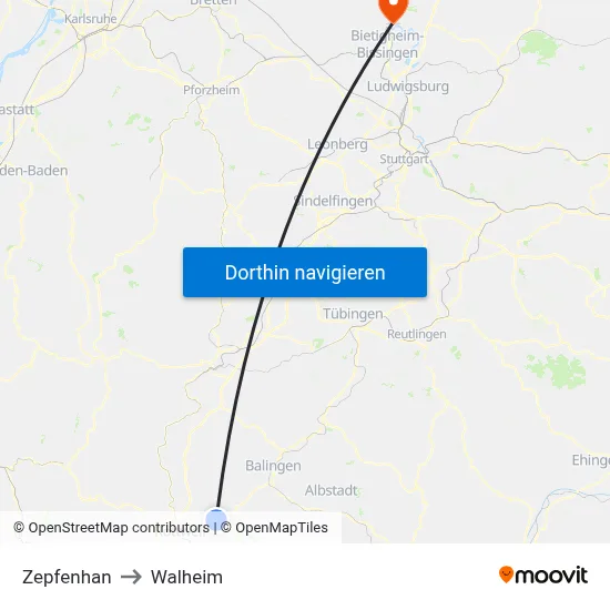 Zepfenhan to Walheim map