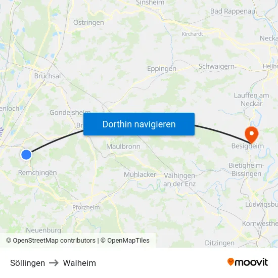 Söllingen to Walheim map