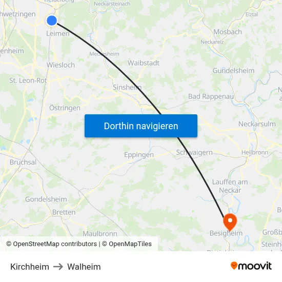 Kirchheim to Walheim map
