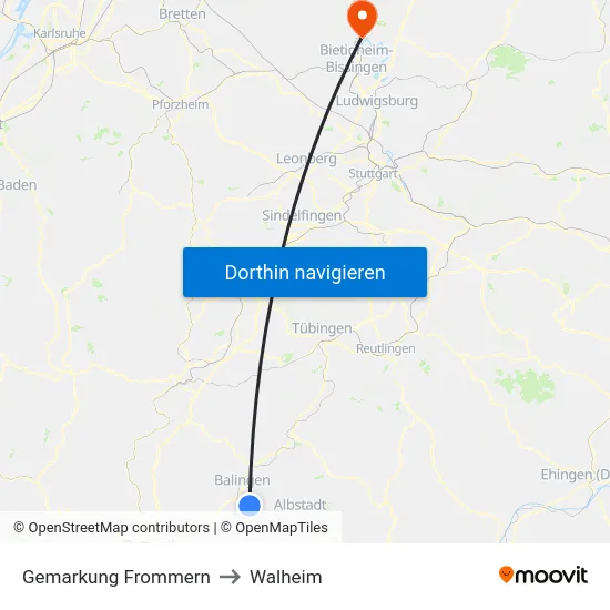Gemarkung Frommern to Walheim map