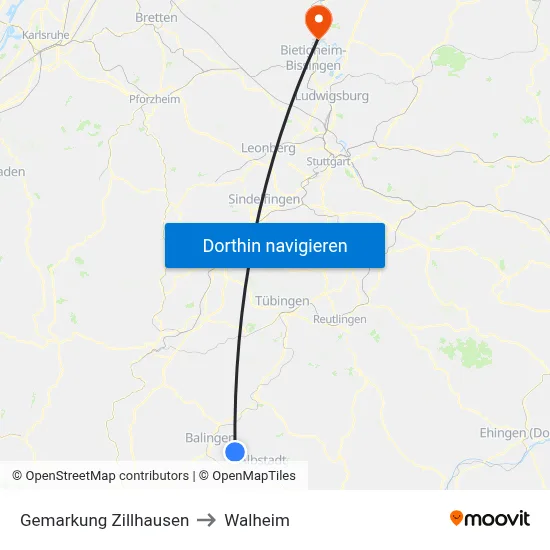 Gemarkung Zillhausen to Walheim map