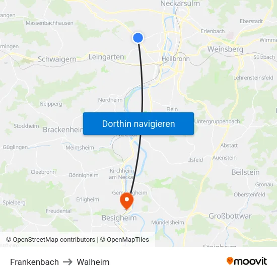 Frankenbach to Walheim map