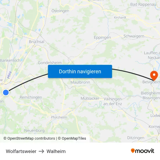 Wolfartsweier to Walheim map