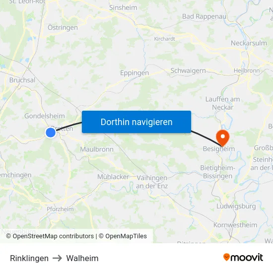 Rinklingen to Walheim map
