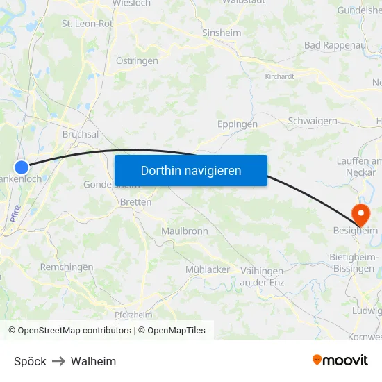 Spöck to Walheim map