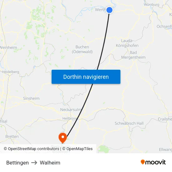 Bettingen to Walheim map