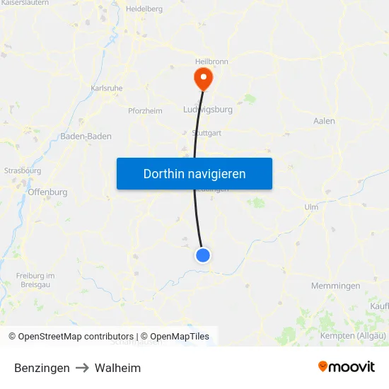 Benzingen to Walheim map
