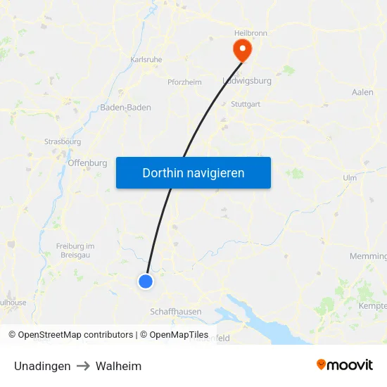 Unadingen to Walheim map