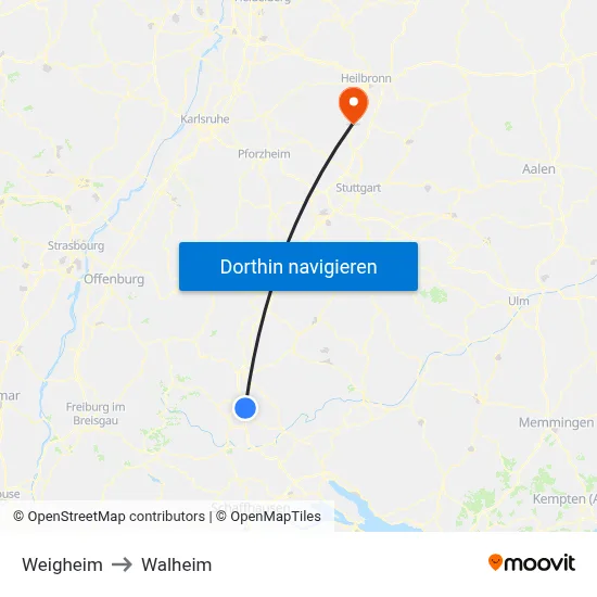 Weigheim to Walheim map