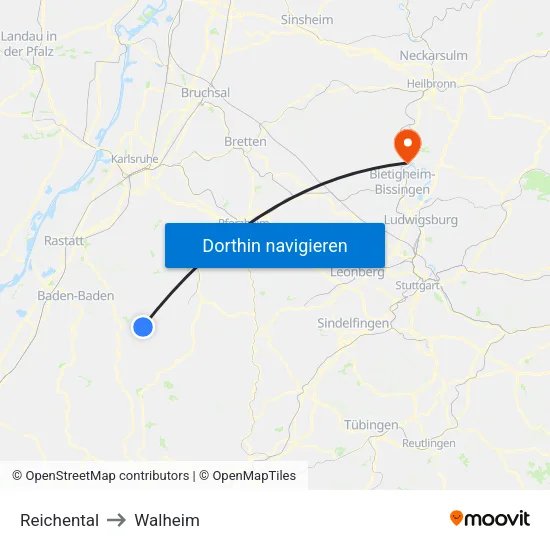 Reichental to Walheim map