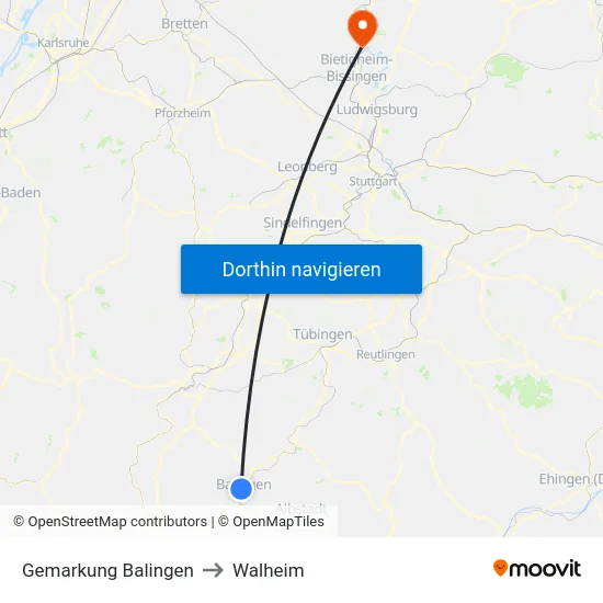 Gemarkung Balingen to Walheim map