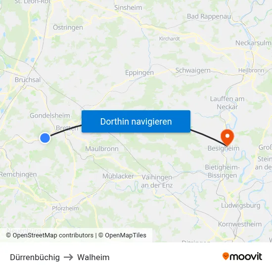 Dürrenbüchig to Walheim map