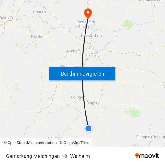 Gemarkung Melchingen to Walheim map