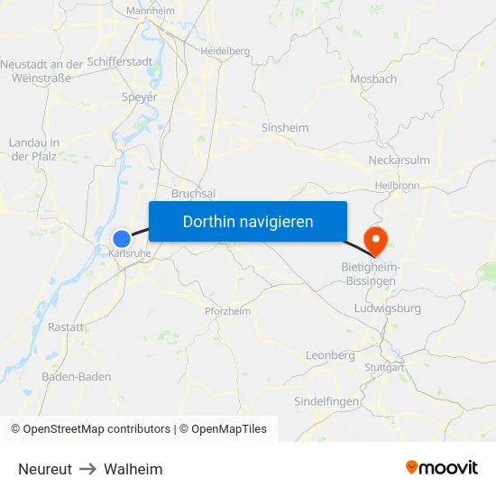 Neureut to Walheim map