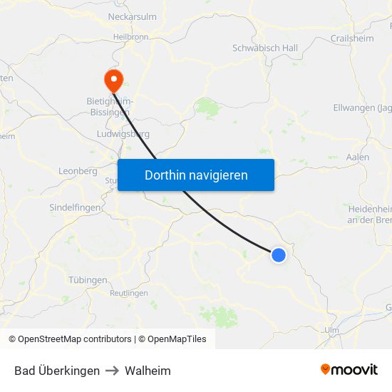 Bad Überkingen to Walheim map