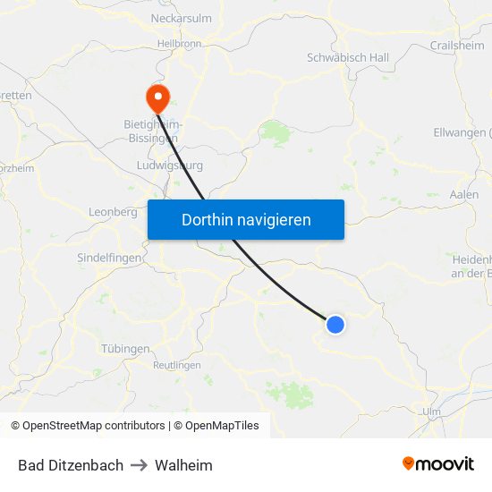 Bad Ditzenbach to Walheim map