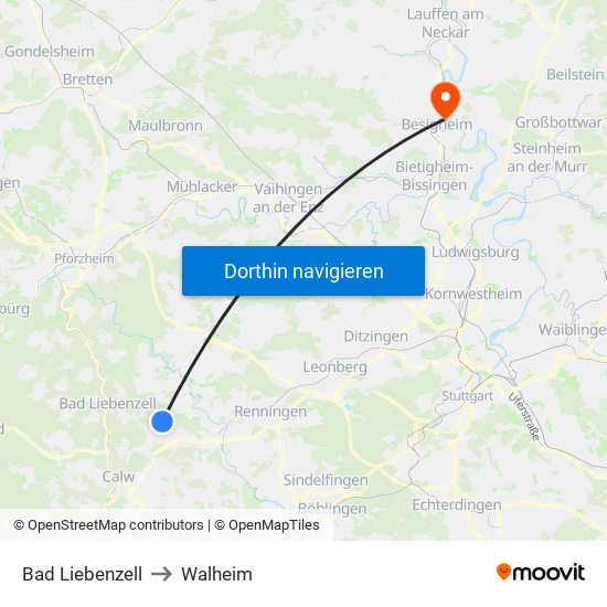 Bad Liebenzell to Walheim map