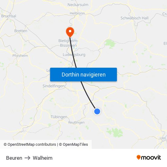 Beuren to Walheim map