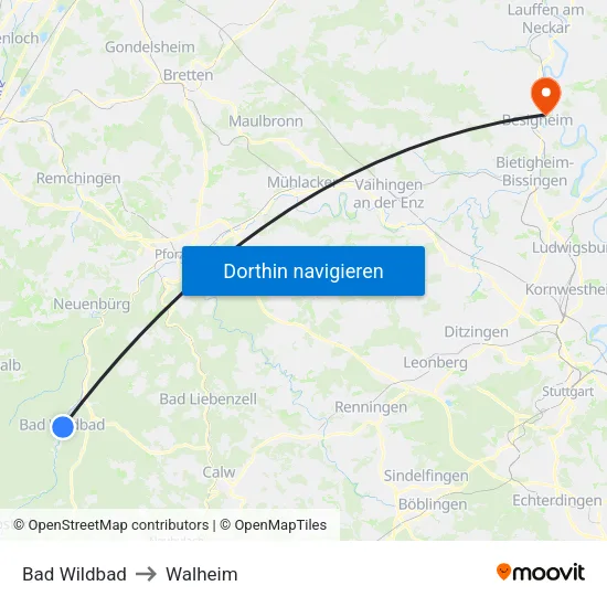 Bad Wildbad to Walheim map