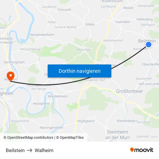 Beilstein to Walheim map