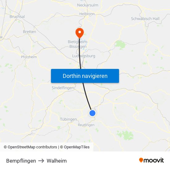 Bempflingen to Walheim map
