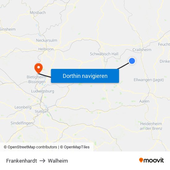 Frankenhardt to Walheim map