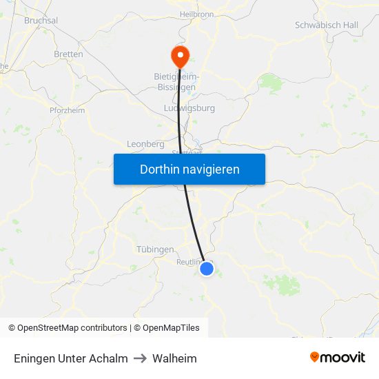 Eningen Unter Achalm to Walheim map
