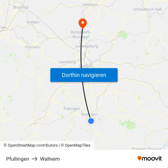 Pfullingen to Walheim map