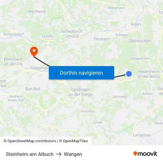 Steinheim am Albuch to Wangen map