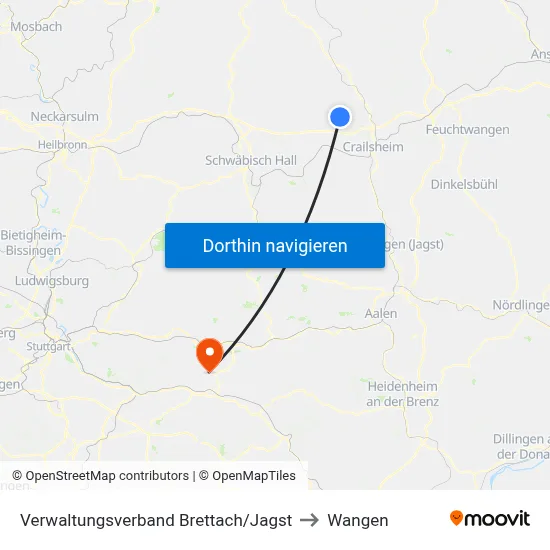 Verwaltungsverband Brettach/Jagst to Wangen map