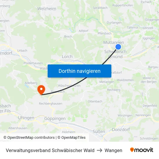 Verwaltungsverband Schwäbischer Wald to Wangen map