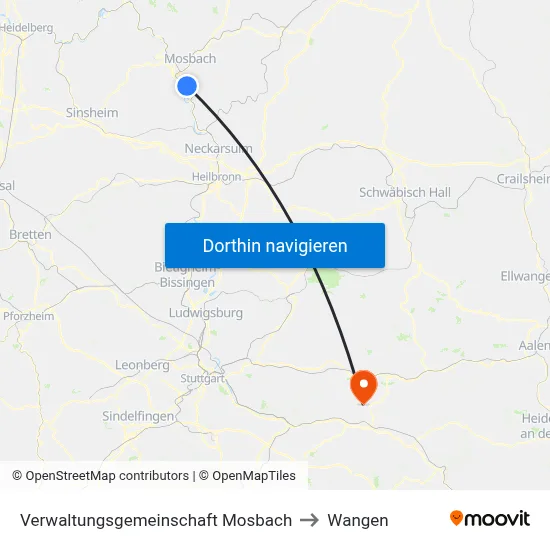 Verwaltungsgemeinschaft Mosbach to Wangen map