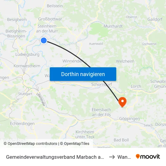 Gemeindeverwaltungsverband Marbach am Neckar to Wangen map