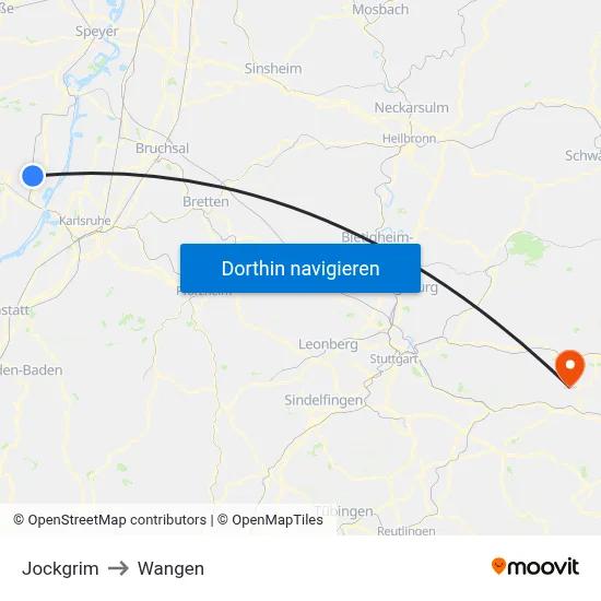 Jockgrim to Wangen map