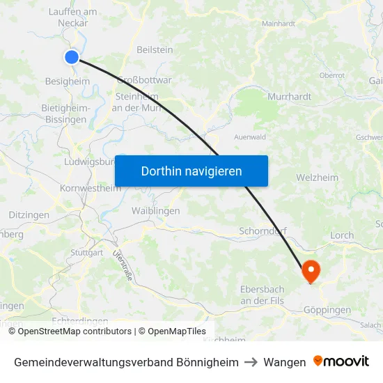 Gemeindeverwaltungsverband Bönnigheim to Wangen map