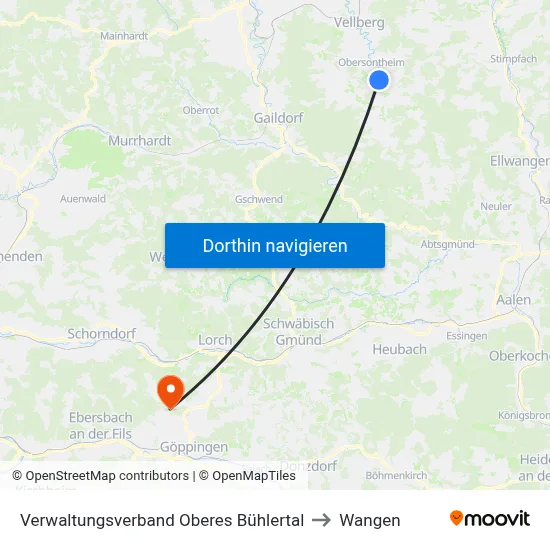 Verwaltungsverband Oberes Bühlertal to Wangen map