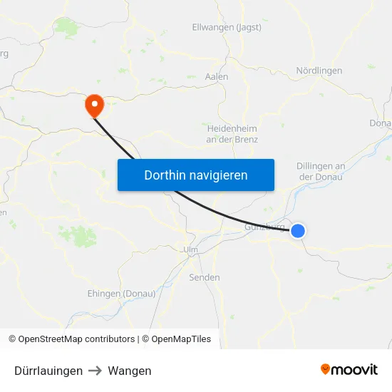 Dürrlauingen to Wangen map