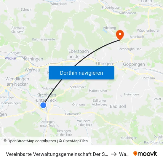Vereinbarte Verwaltungsgemeinschaft Der Stadt Kirchheim Unter Teck to Wangen map