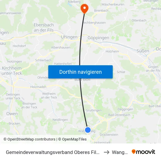 Gemeindeverwaltungsverband Oberes Filstal to Wangen map