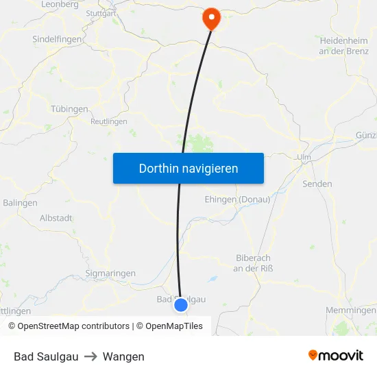 Bad Saulgau to Wangen map