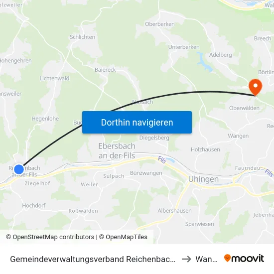 Gemeindeverwaltungsverband Reichenbach An Der Fils to Wangen map