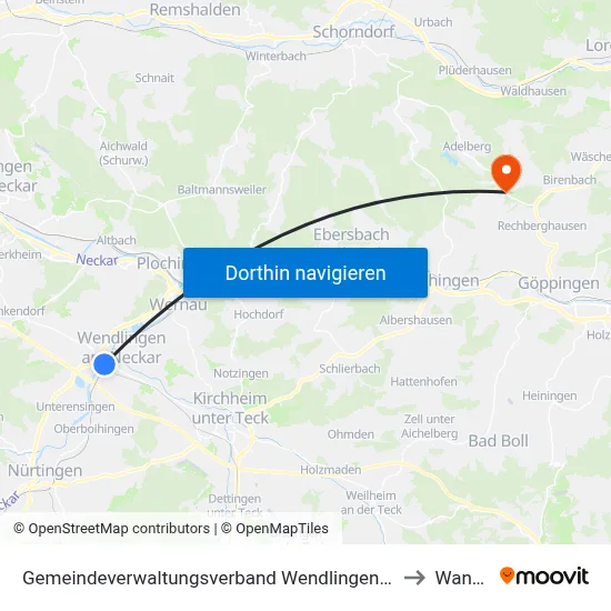 Gemeindeverwaltungsverband Wendlingen am Neckar to Wangen map