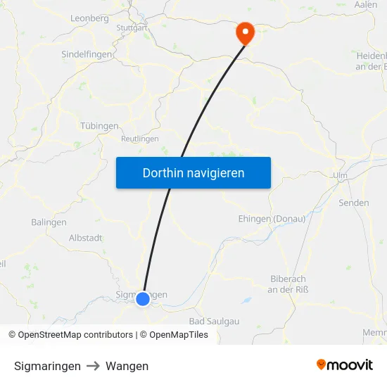 Sigmaringen to Wangen map