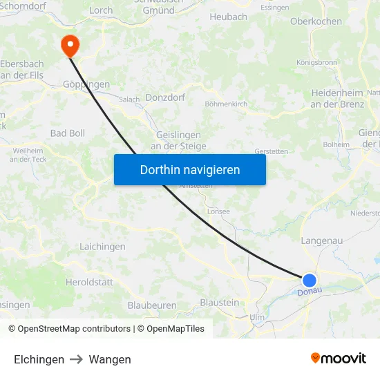 Elchingen to Wangen map