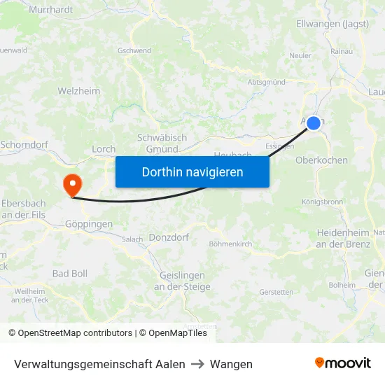 Verwaltungsgemeinschaft Aalen to Wangen map